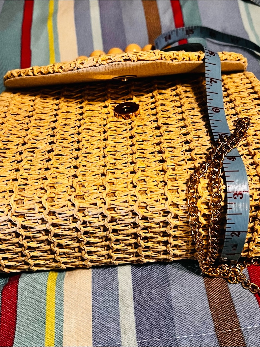 Savannah Natural Straw Mini Bag with Wooden Bead Handle - Picture 4 of 6